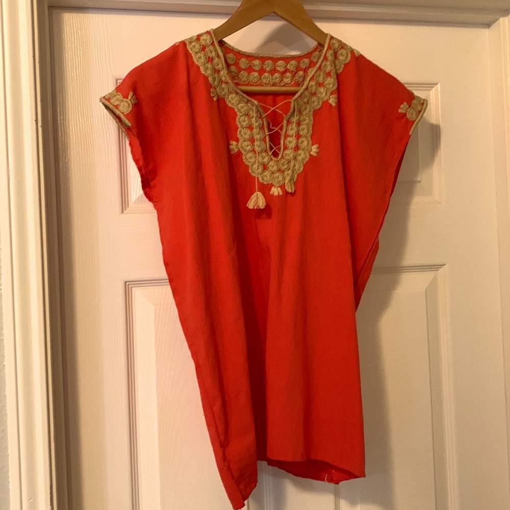 Coral Mexican embroidered shirt